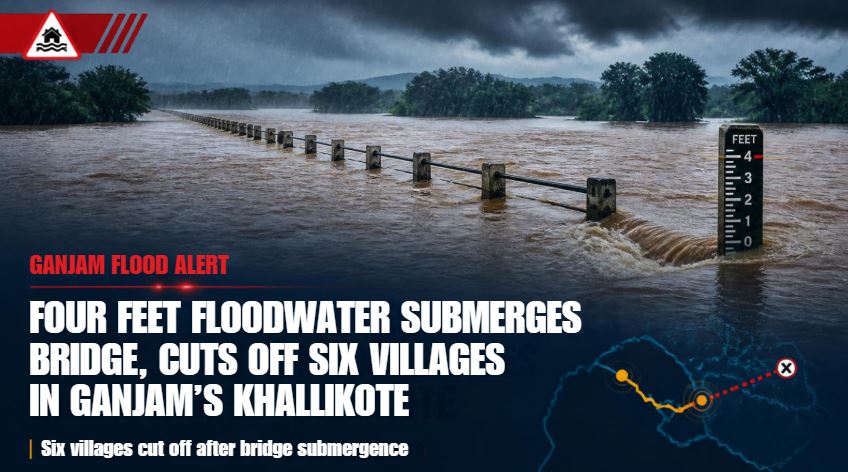 Four Feet Floodwater Submerges Bridge, Cuts Off Six Villages in Ganjam&rsquo;s Khallikote